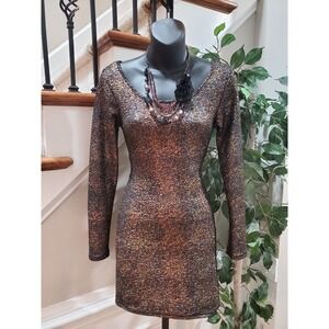 Stylebook Women’s Bronze Polyester Scoop Neck Long Sleeve Knee Length Dress S